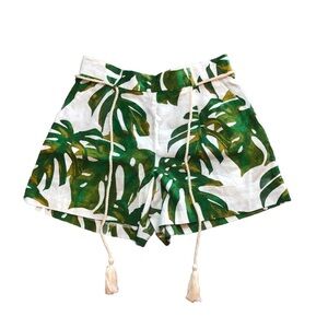 Joie Monstera Palm Leaf Linen Blend High Waisted Summer Shorts Size Large